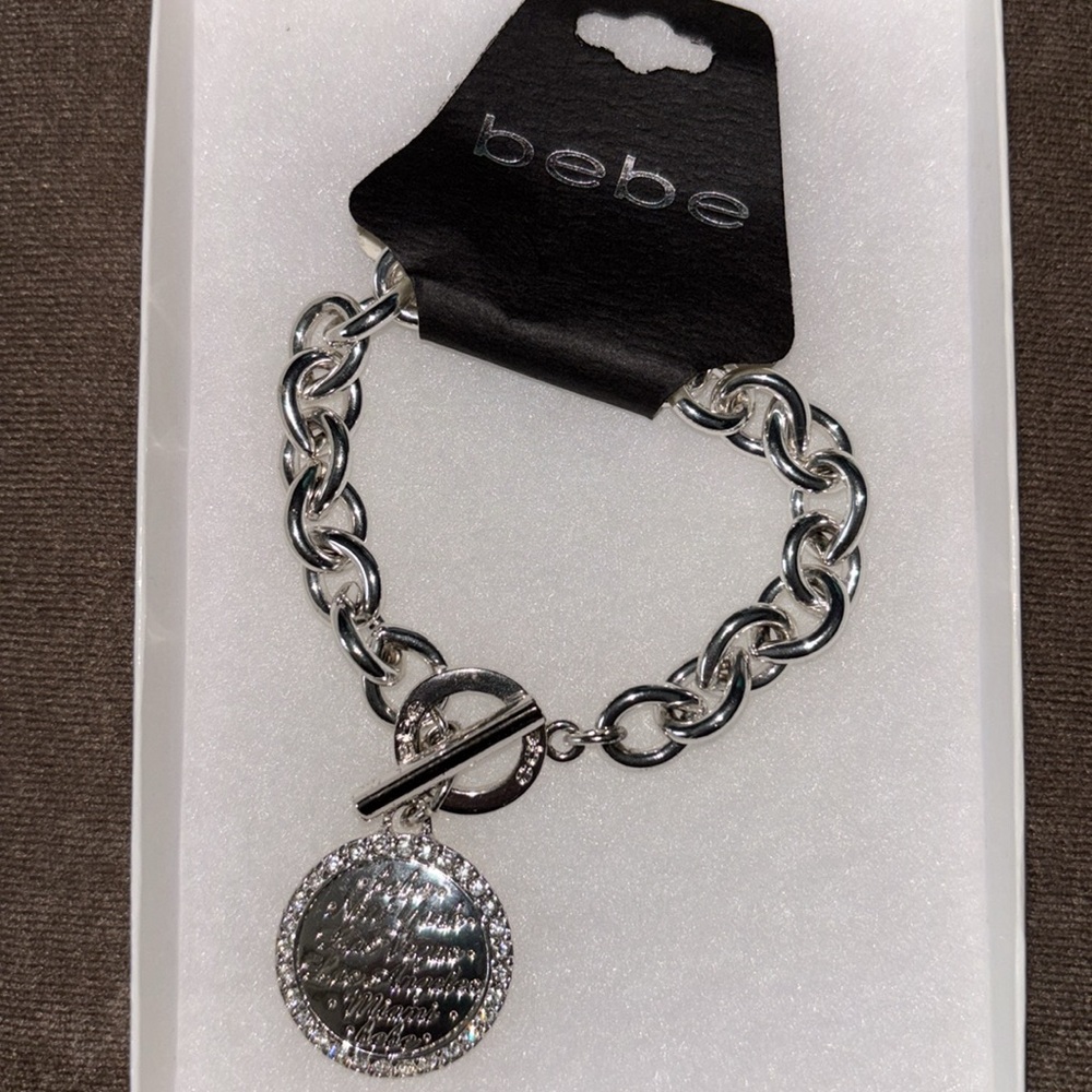 Bebe Silver Toggle Tag Charm Bracelet Jewelry